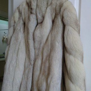 Blue Fox Fur Jacket VTG Shawl Collar Swirl Sleeves Excellent Condition one owner